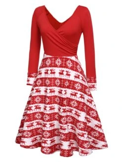 [US Warehouse] Red 1950s Christmas Patchwork Swing Dress -BUNBUN Fancy Clothing Shop SCV019964 2 01e33876 4a0a 4dbe 9b04 5fc514789fc3