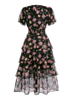 Black 1950s Lace Flowers Swing Dress -BUNBUN Fancy Clothing Shop SCV020898 B2 2