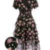 Black 1950s Lace Flowers Swing Dress -BUNBUN Fancy Clothing Shop SCV020898 B7