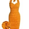Orange 1960s Solid Folds Halter Pencil Dress -BUNBUN Fancy Clothing Shop SCV020905 0