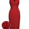 Red 1960s Dots V-Neck Pencil Dress -BUNBUN Fancy Clothing Shop SCV020969 0