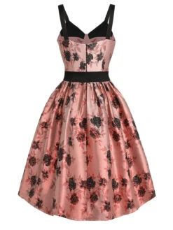 1950s Roses Embossed Satin Swing Dress -BUNBUN Fancy Clothing Shop SCV020972 1