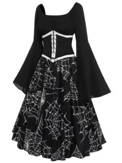 Halloween Gothic Spider Web Swing Dress 12 Halloween Gothic Spider Web Swing Dress -BUNBUN Fancy Clothing Shop SCV020973 B 3