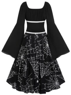 Halloween Gothic Spider Web Swing Dress 13 Halloween Gothic Spider Web Swing Dress -BUNBUN Fancy Clothing Shop SCV020973 B 4