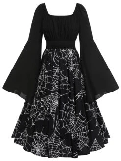 Halloween Gothic Spider Web Swing Dress 14 Halloween Gothic Spider Web Swing Dress -BUNBUN Fancy Clothing Shop SCV020973 B 8