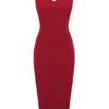 Red 1960s Heart Collar Solid Pencil Dress -BUNBUN Fancy Clothing Shop SCV021020 R 1