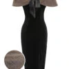 2PCS Black 1960s Solid Dress & Plush Cape -BUNBUN Fancy Clothing Shop SCV021040 00