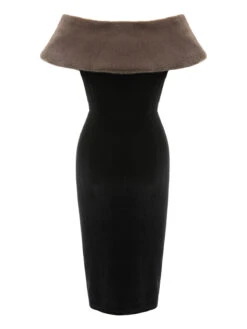 2PCS Black 1960s Solid Dress & Plush Cape -BUNBUN Fancy Clothing Shop SCV021040 3