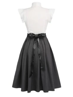 White & Gray 1950s Lace-Up Swing Dress -BUNBUN Fancy Clothing Shop SCV021041 3