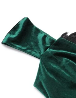 Green 1960s Velvet Lace Patchwork Dress -BUNBUN Fancy Clothing Shop SCV021043 4