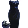 Blue 1960s 3D Butterfly Velvet Pencil Dress -BUNBUN Fancy Clothing Shop SCV021075