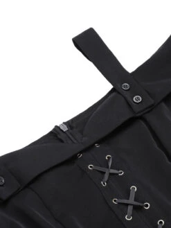 Black 1950s Bat Sleeve Lace-Up Dress -BUNBUN Fancy Clothing Shop SCV021081 4