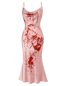 Pink 1930s Halloween Blood Fishtail Dress -BUNBUN Fancy Clothing Shop SCV021116 3