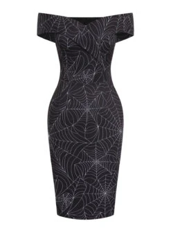 Black 1960s Off-shoulder Spider Web Dress -BUNBUN Fancy Clothing Shop SCV021131 1