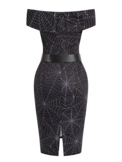 Black 1960s Off-shoulder Spider Web Dress -BUNBUN Fancy Clothing Shop SCV021131 5