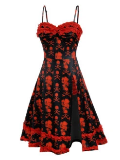 Black 1950s Skull Lace Strap Dress -BUNBUN Fancy Clothing Shop SCV021133 3