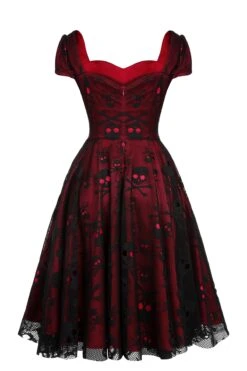 Wine Red 1950s Skull Mesh Swing Dress -BUNBUN Fancy Clothing Shop SCV021138 2