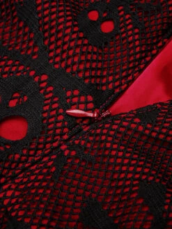 Wine Red 1950s Skull Mesh Swing Dress -BUNBUN Fancy Clothing Shop SCV021138 4