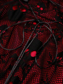 Wine Red 1950s Skull Mesh Swing Dress -BUNBUN Fancy Clothing Shop SCV021138 5