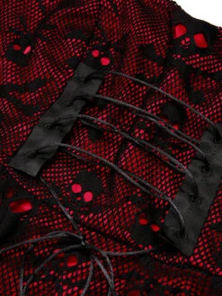 Wine Red 1950s Skull Mesh Swing Dress -BUNBUN Fancy Clothing Shop SCV021138 6