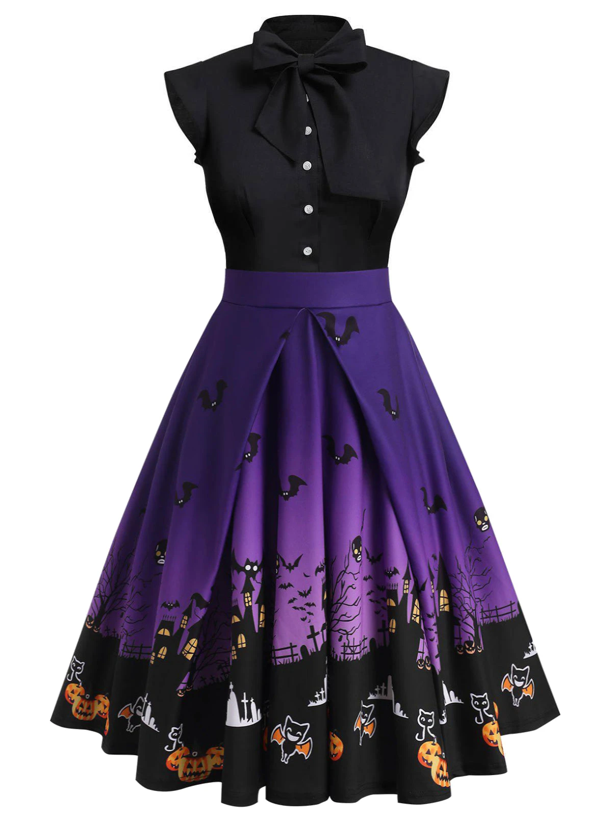 Purple 1950s Halloween Patchwork Dress 3 Purple 1950s Halloween Patchwork Dress