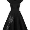 Black 1950s Halloween Solid Spider Web Dress -BUNBUN Fancy Clothing Shop SCV021190 B