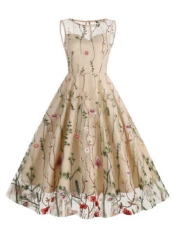 1950s Flower Gauze Sleeveless Swing Dress -BUNBUN Fancy Clothing Shop SCV021197 LK 1