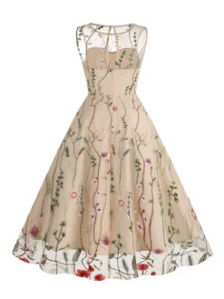 1950s Flower Gauze Sleeveless Swing Dress -BUNBUN Fancy Clothing Shop SCV021197 LK 2