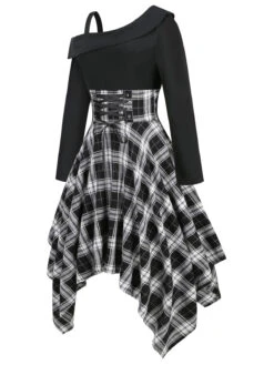 1950s Long Sleeve Patchwork Swing Dress -BUNBUN Fancy Clothing Shop SCV021198 B 2