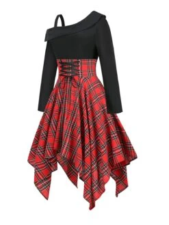 1950s Long Sleeve Patchwork Swing Dress -BUNBUN Fancy Clothing Shop SCV021198 R 3