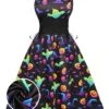 1950s Halloween Colorful Print Strap Dress -BUNBUN Fancy Clothing Shop SCV021205 01