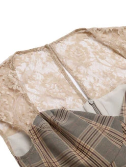 Gray 1960s Plaid Lace Pencil Dress 13 Gray 1960s Plaid Lace Pencil Dress -BUNBUN Fancy Clothing Shop SCV021260 GR4