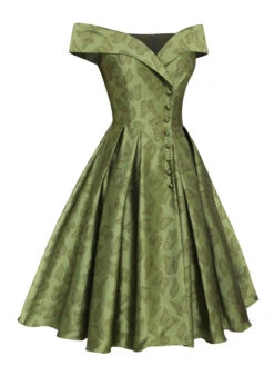 Green 1950s Off-Shoulder Vintage Dress -BUNBUN Fancy Clothing Shop SCV021276 G 3