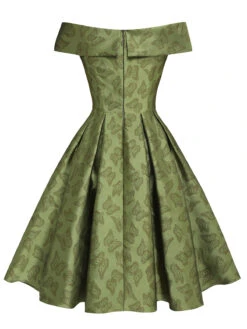 Green 1950s Off-Shoulder Vintage Dress -BUNBUN Fancy Clothing Shop SCV021276 G 4