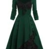 Green 1950s Lace Patchwork Swing Dress -BUNBUN Fancy Clothing Shop SCV021307 1