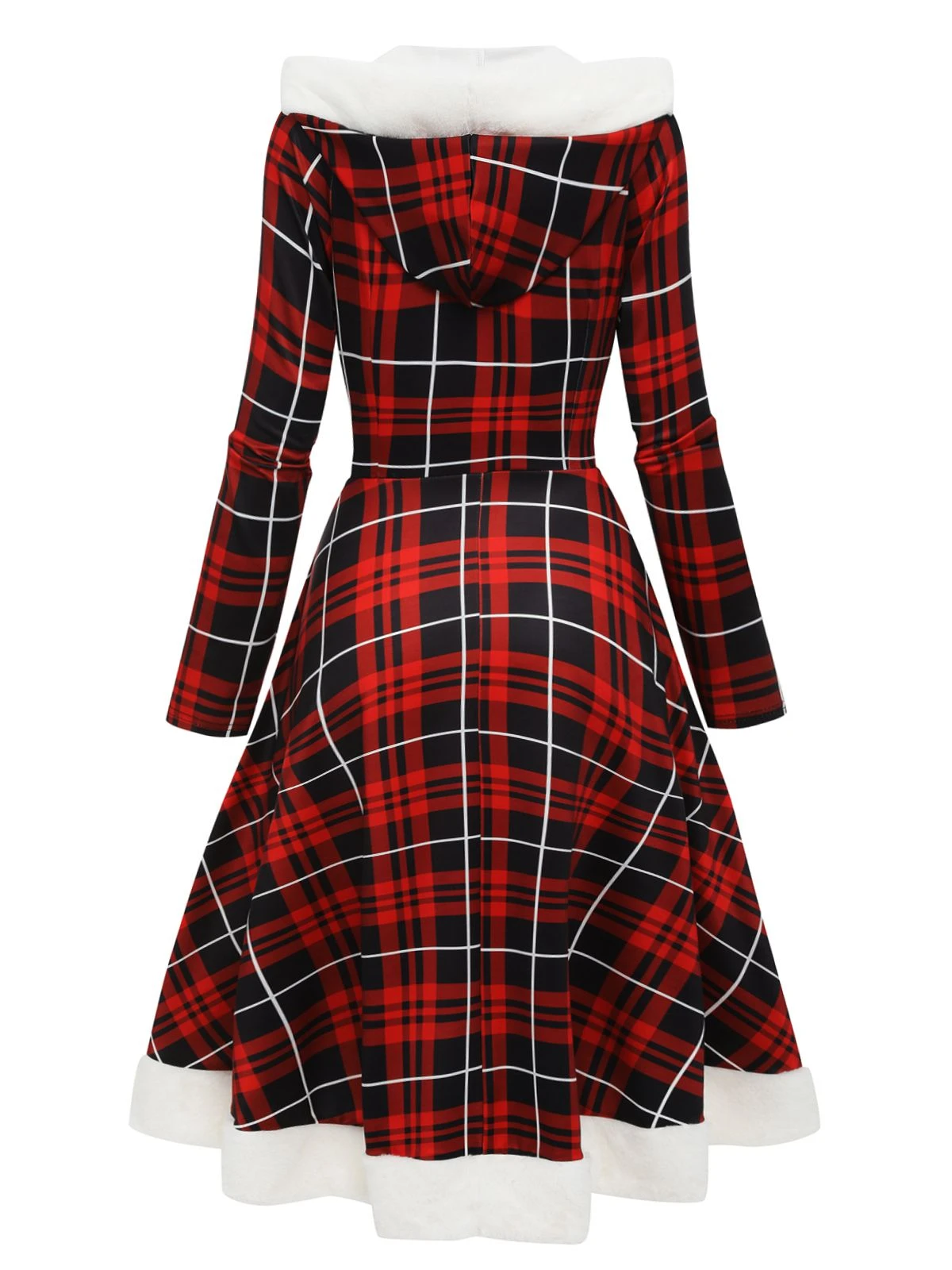 Red 1950s Plaid Lace-up Hooded Dress 6 Red 1950s Plaid Lace-up Hooded Dress - Image 4