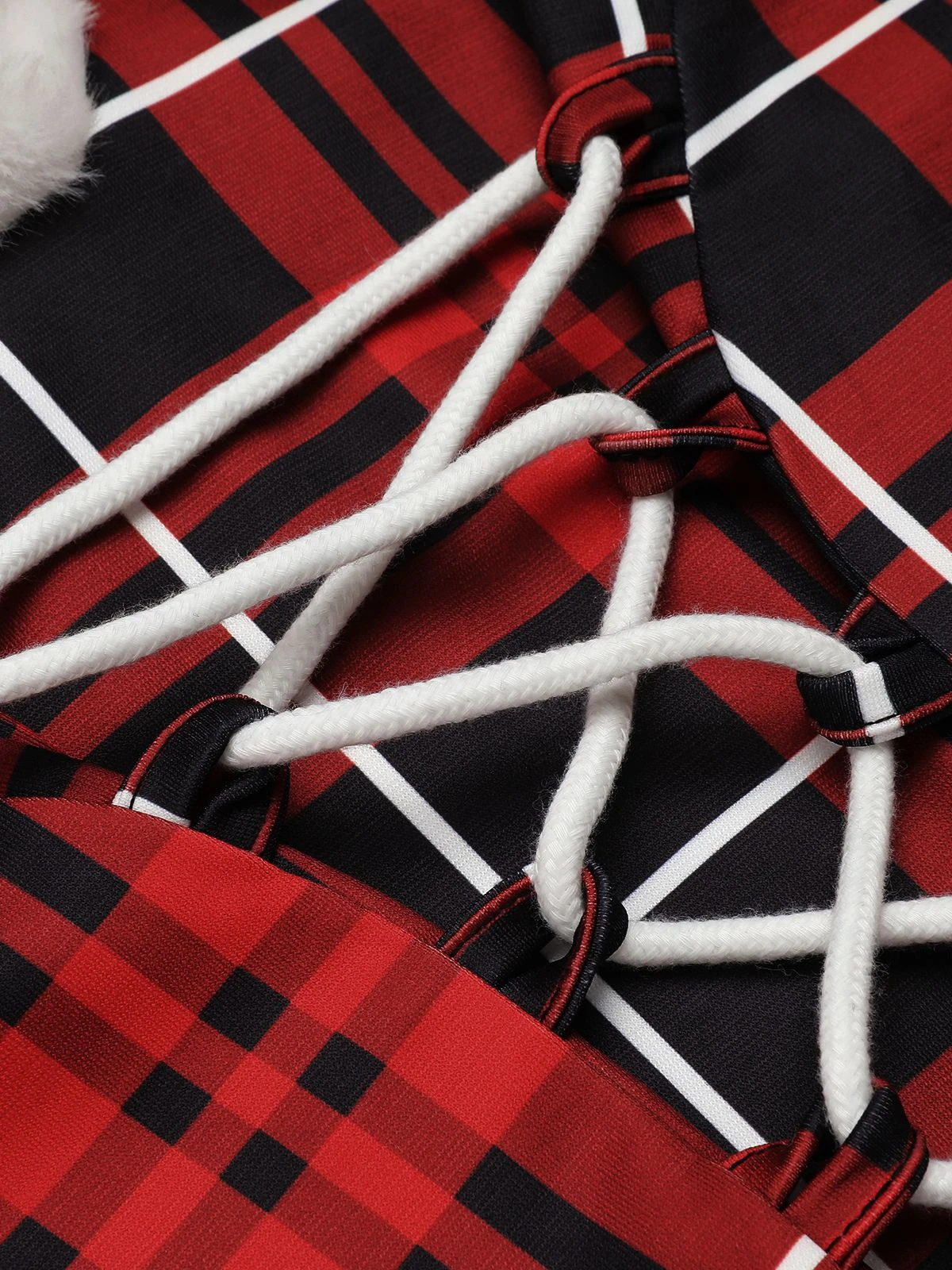 Red 1950s Plaid Lace-up Hooded Dress 9 Red 1950s Plaid Lace-up Hooded Dress - Image 7