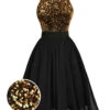 Black 1950s Gold Glitter Patchwork Dress 1 Black 1950s Gold Glitter Patchwork Dress -BUNBUN Fancy Clothing Shop SCV021327 B 1