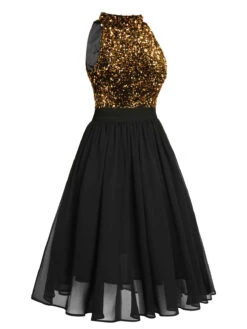 Black 1950s Gold Glitter Patchwork Dress -BUNBUN Fancy Clothing Shop SCV021327 B 4