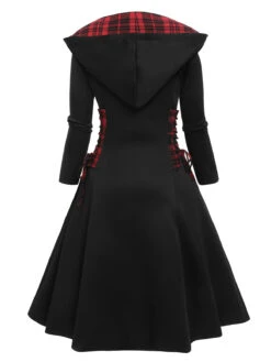 Black 1950s Plaid Hooded Swing Dress -BUNBUN Fancy Clothing Shop SCV021329 2