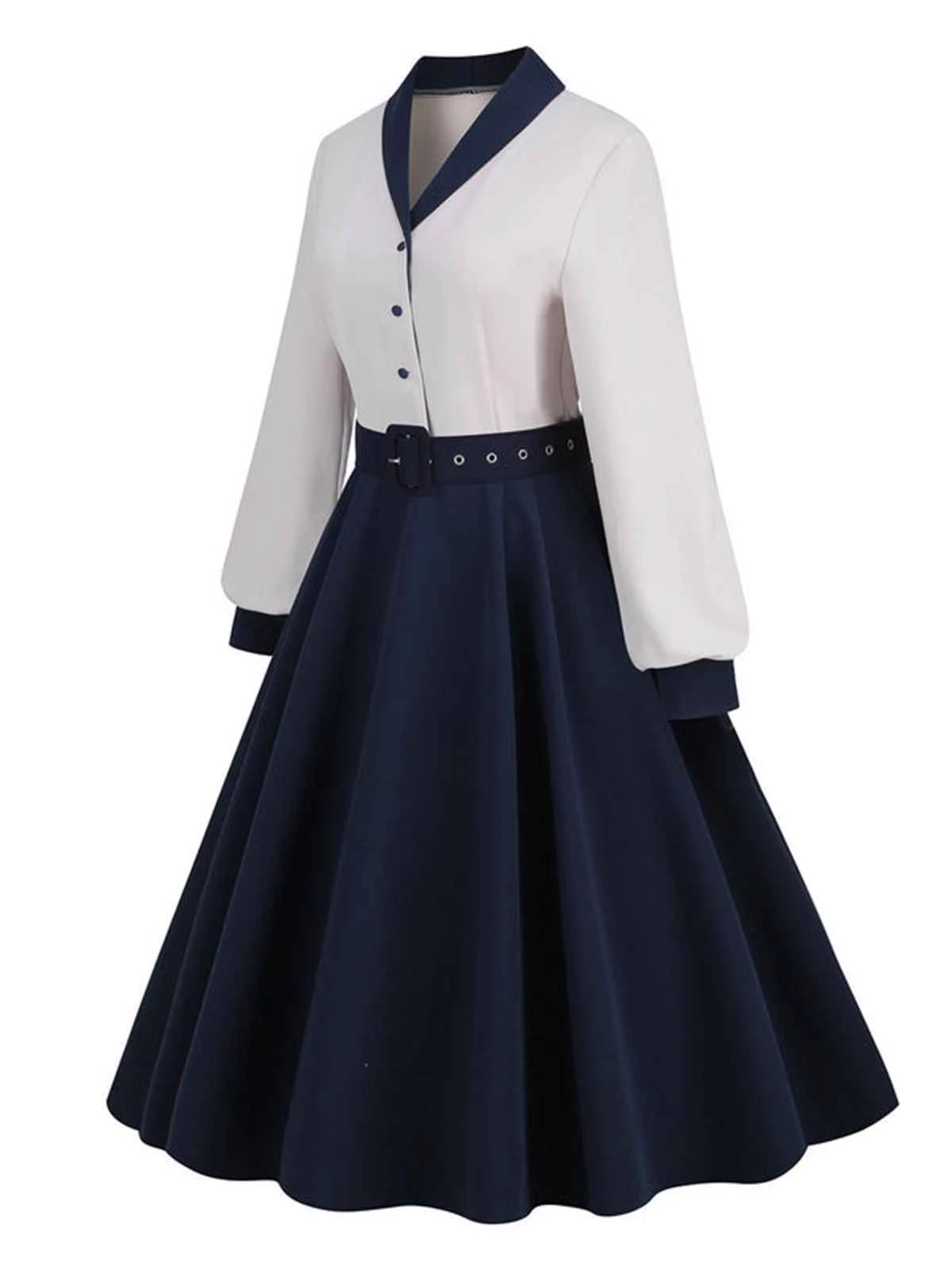 Blue & White 1950s Solid Patchwork Dress 4 Blue & White 1950s Solid Patchwork Dress - Image 2