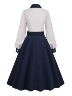 Blue & White 1950s Solid Patchwork Dress 14 Blue & White 1950s Solid Patchwork Dress -BUNBUN Fancy Clothing Shop SCV021364 NB 3 compressed