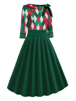 Green 1950s Christmas Plaid Patchwork Dress -BUNBUN Fancy Clothing Shop SCV021400 G 3 e376e7f7 fc32 4e29 930d 37ff04fd409d