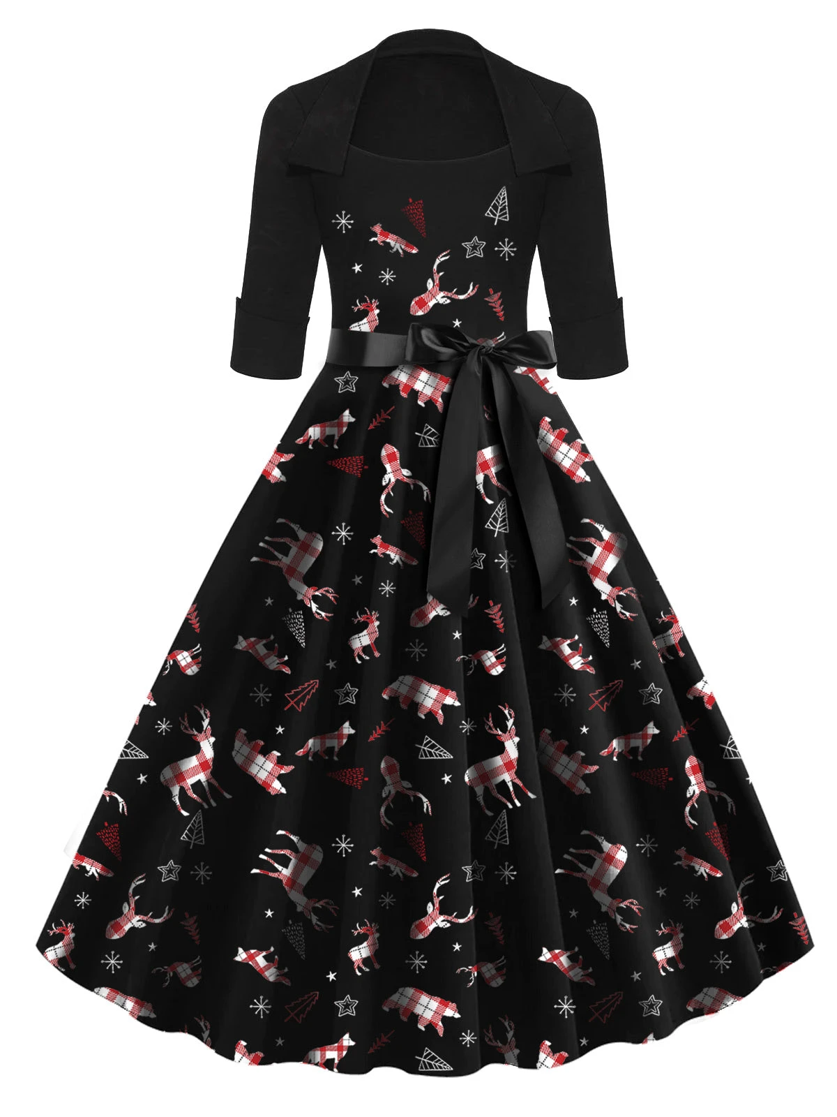 Black 1950s Christmas Bow Swing Dress 3 Black 1950s Christmas Bow Swing Dress