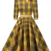 Yellow 1950s Plaid Bowknot Patchwork Dress -BUNBUN Fancy Clothing Shop SCV021469 Y 1 1