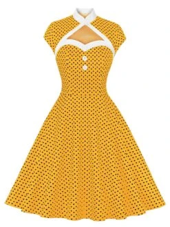 1950s Polka Dots Heart Collar Dress -BUNBUN Fancy Clothing Shop SCV021501 Y 1