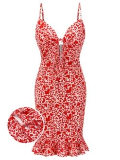 Red 1960s Heart Strap Fishtail Dress