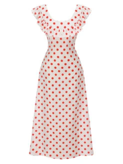 White 1930s Polka Dot Sleeveless Dress -BUNBUN Fancy Clothing Shop SCV021520 2
