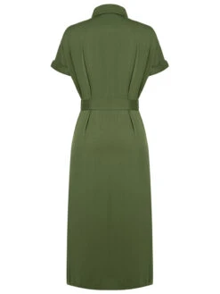 Green 1940s Solid Belted Slit Dress -BUNBUN Fancy Clothing Shop SCV021538 3 compressed