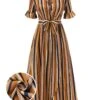Earth Yellow 1950s Stripes Wrap Waist Dress -BUNBUN Fancy Clothing Shop SCV021566 01